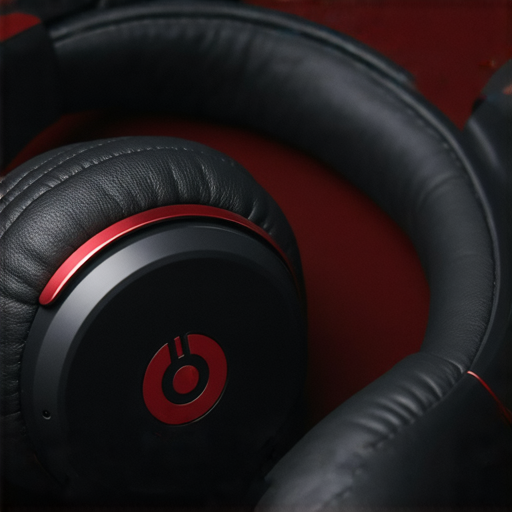 Beats耳機特寫，展示其高品質音質與時尚設計，背景模糊，突顯耳機的細節與科技感，揭示其音效驚人的秘密，探索專業音樂服務。