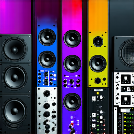 揭開音響箱的秘密，展示如何提升音質的相關元件與技巧，圖中有專業音響設備及技術人員，呼籲探索更多專業服務與音響改善方案。