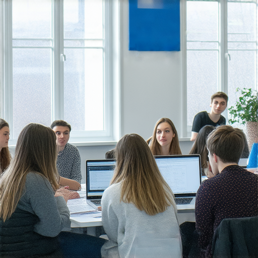 提升職場競爭力的商業英語課程與商務英語課程介紹，展示多位學員專注學習的場景，課程內容包括溝通技巧和商業文書寫作，幫助學員在職場脫穎而出。