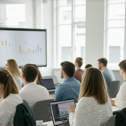 提升職場能力的商業英語課程與商務英語課程介紹，展示學員在課堂上積極互動，學習專業英語詞彙和溝通技巧，以增強職場競爭力和專業表現。