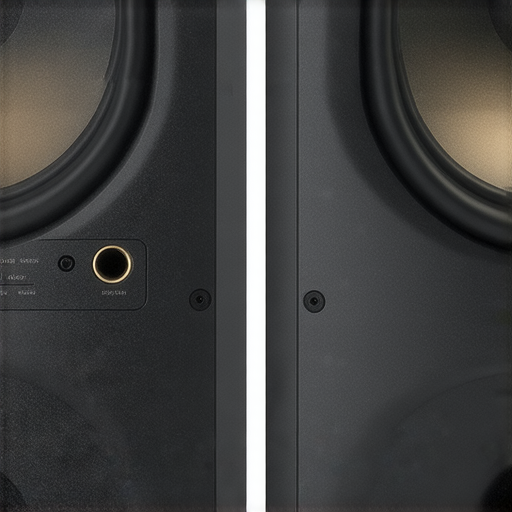 音響箱背面特寫，展示連接端口和內部構造，強調選擇最佳音質的要素，對比不同音響技術，探索專業服務的潛力，提升音樂體驗。