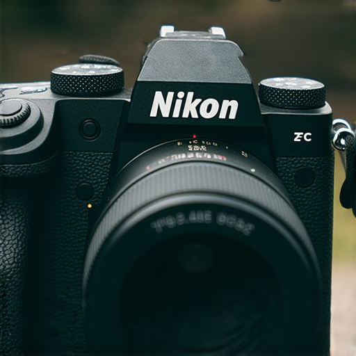 尼康Z FC相機特寫，展現其復古設計與現代技術，搭配攝影師在戶外拍攝。探索最佳攝影體驗，提升攝影技術，提升創意表現。