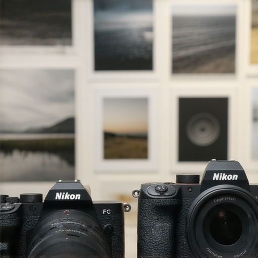 Nikon Z FC相機與酷拍W300並排顯示，背景為攝影作品，探索攝影新視野，展示專業攝影服務的魅力，吸引攝影愛好者了解更多資訊。