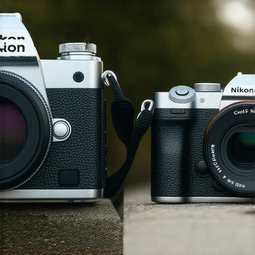 Nikon Z FC相機特寫展示其復古設計+旁邊是Coolpix W300的戶外拍攝場景+兩款相機展現Nikon多樣化的產品系列+適合學生及專業攝影師的需求