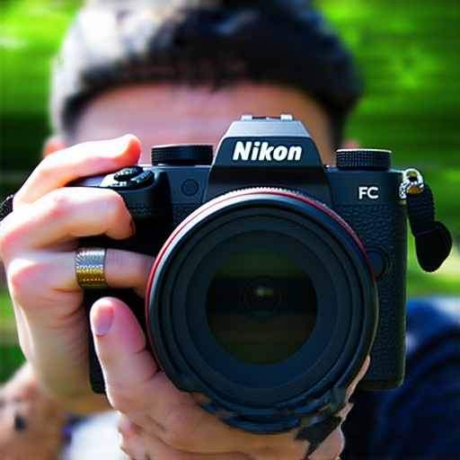 Nikon Z FC 相機展示，攝影師專注於拍攝，背景模糊，突出攝影技巧提升的主題，探索專業服務，讓攝影更出色。