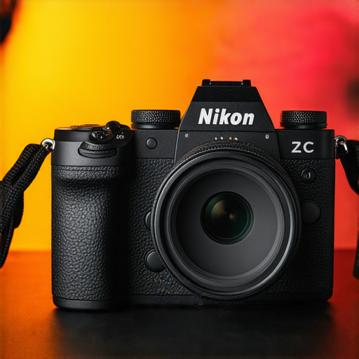 Nikon Z FC相機的展示，強調其復古設計與現代攝影技術的結合，周圍環境襯托出攝影的創意與魅力，探索攝影新視界，了解專業服務。