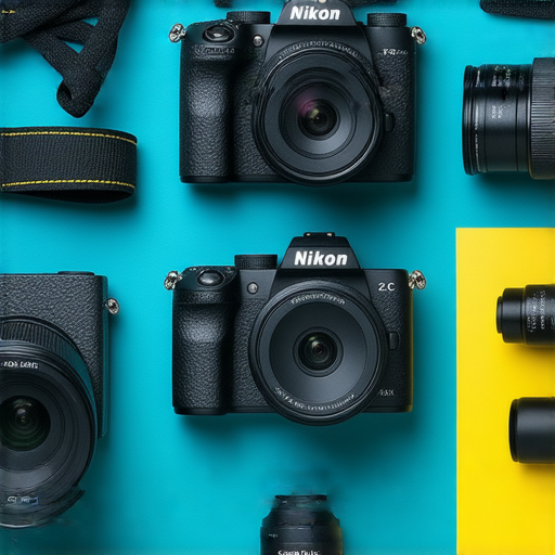 Nikon Z FC和Coolpix系列相機展示，強調其創新設計和攝影功能，吸引攝影愛好者探索新境界，並介紹專業服務的廣告圖。