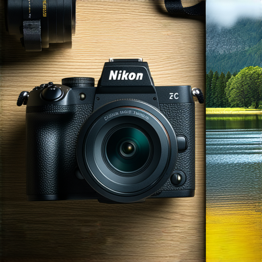 尼康Z FC相機展示，強調其攝影魅力與專業性能，背景有攝影器材和美麗風景，體現新境界的攝影藝術，吸引攝影愛好者探索與體驗。