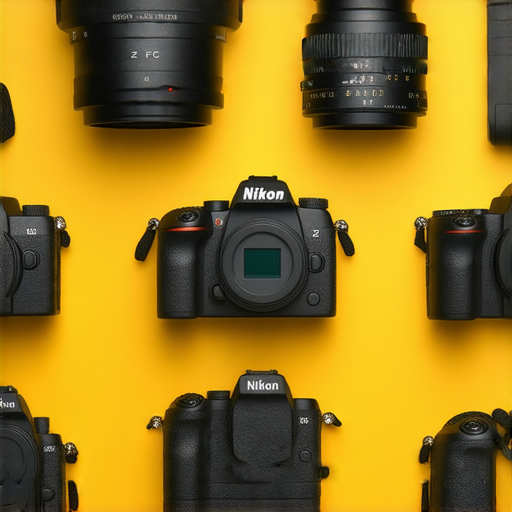 尼康相機系列全景圖，包括Z FC、Z6、Z7、D850及W300，展示各型號特色和設計，適合攝影愛好者選擇合適的尼康相機，從復古風格到專業性能一應俱全。