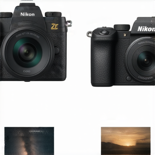 Nikon Z FC相機與Coolpix W300並排展示，強調其設計與功能，背景為攝影作品，探索攝影新境界的主題，適合專業服務與愛好者參考。