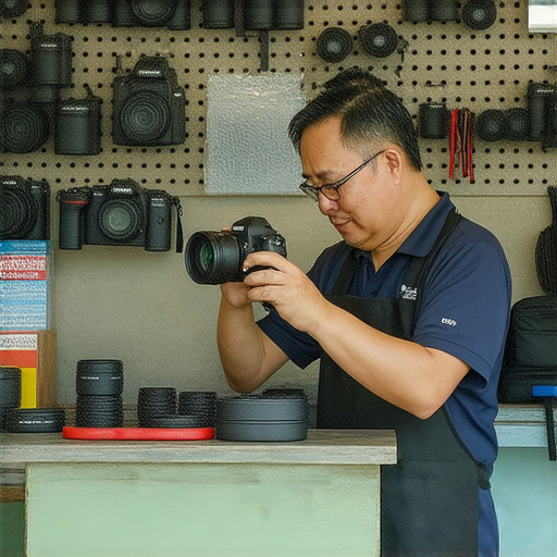 深水埗與旺角相機維修店內專業技師正在進行相機維修服務，提供高效且可靠的服務，遍及香港各地，保障您的攝影需求。
