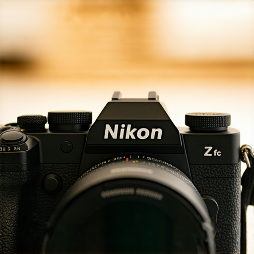 Nikon Z fc相機特寫，展示其復古設計與現代功能，強調專業攝影性能及用戶友好界面，吸引攝影愛好者探索更多功能與專業服務。