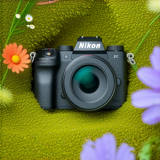 尼康Z FC相機展示在自然風景中，捕捉到色彩繽紛的畫面，強調其攝影魅力與專業服務，突顯探索新視界的理念，吸引攝影愛好者的注意。
