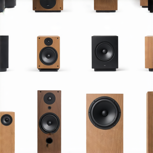 提升音質享受的音響箱各種類型與特點的全景展示，展示不同設計和尺寸的音響箱，強調音質改善與音樂體驗的關聯，吸引對音響設備感興趣的用戶。