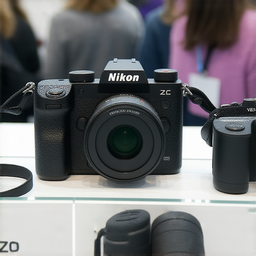 尼康Z FC相機展示於攝影專業服務活動中，旁邊擺放著ZO及W300相機，參與者體驗最新拍攝技術，探索創意攝影的無限可能。