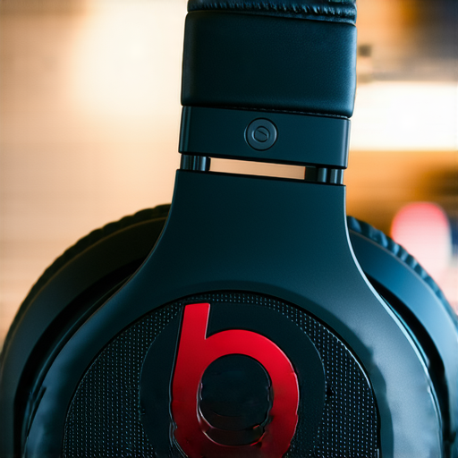 Beats耳機展示精美設計，強調音質體驗，耳機上方可見品牌標誌，背景模糊化強調產品細節，適合音樂愛好者探索前所未有的聽覺享受。