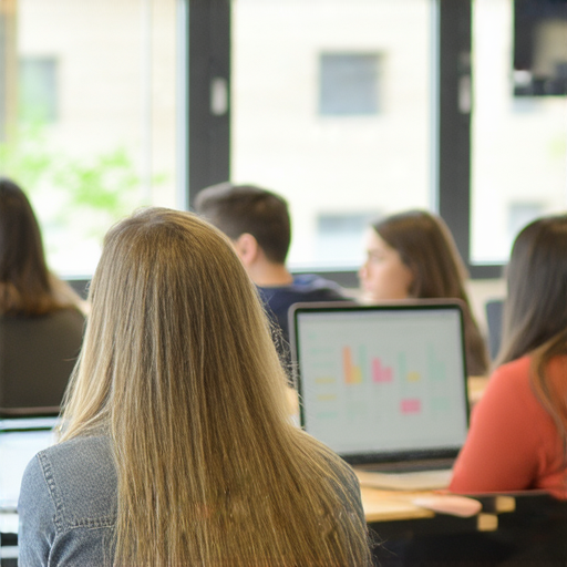 提升商業英語能力的學習者參加商務英語課程，專注聆聽與交流技巧，周圍環繞著互動教學材料，旨在選擇最佳商務英語課程以增強職場競爭力。