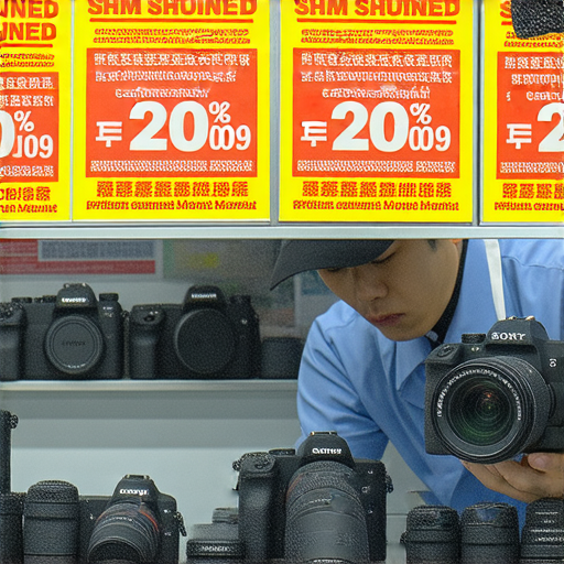 深水埗與旺角相機維修服務展示，專業技術人員正在檢查SONY及CANON相機，背景顯示優惠價格標示，吸引攝影愛好者了解維修方案及促銷資訊。