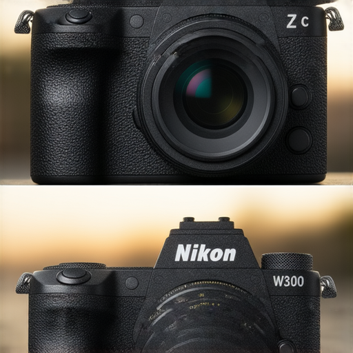 尼康Z fc和W300相機展示，突顯其現代設計與專業性能，適合攝影愛好者提升影像質感，探索新品如何重塑攝影體驗，增加創意表現。