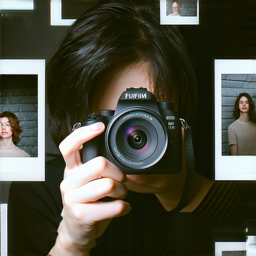 Fujifilm相機展示，強調即影即有技術，攝影師在自然光下拍攝專業大片，色彩鮮豔，畫面清晰，完美捕捉每個瞬間，推薦使用Fujifilm相機提升攝影技巧。