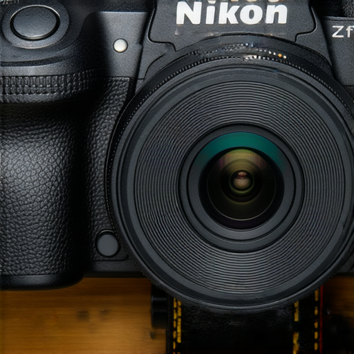 Nikon Z fc數位相機的特寫，顯示其經典設計和現代技術，背景是攝影器材和美麗的拍攝場景，探索全新攝影世界的魅力與專業服務。