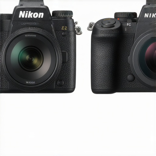 Nikon Z FC相機與W300水下相機並排展示，展現攝影秘技，專業服務完美呈現攝影作品，背景為攝影工作室，創造靈感與探索的氛圍。