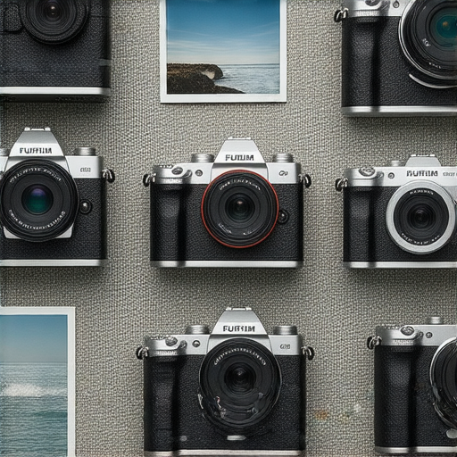 Fujifilm相機展示，強調即影即有的特性，展現精美相片效果與創意拍攝。畫面中包括各型號相機及即影即有產品，適合入門攝影愛好者。