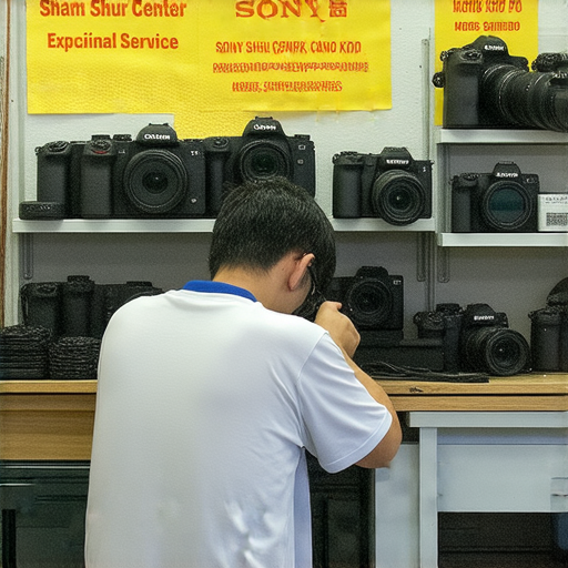 深水埗與旺角相機維修中心內部景象，維修技師專注於SONY與CANON相機的修理，展示超值服務引人注目，讓消費者期待體驗專業相機維修。