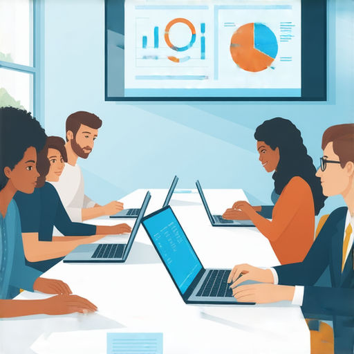 提升職場競爭力的商業英語課程和商務英語課程推薦，展示多位專業人士在學習環境中互動，強調語言技能與商業應用的結合。