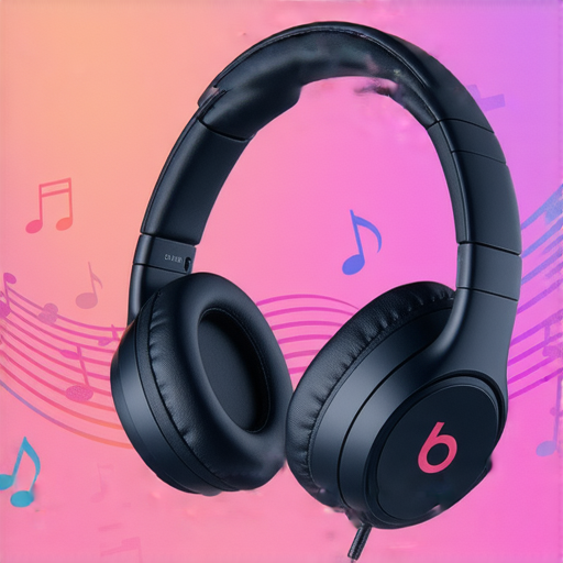 高品質的Beats耳機展示，突顯其卓越音質與獨特設計，耳機上帶有品牌標誌，並且背景中可見音樂元素，彰顯耳機的音樂魅力和個性化風格。