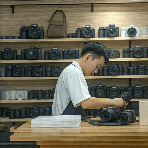 深水埗與旺角專業相機維修服務店鋪內部，技師專心檢修相機，展示各類維修工具和零件，顯示專業技術與服務品質，吸引尋找相機維修的顧客。