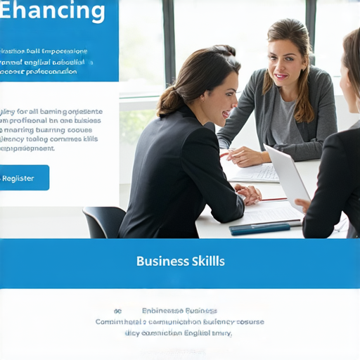 提升商業英語能力的宣傳圖片，展示專業商務英語課程相關資訊與報名方式，強調學習商務溝通技巧及語言能力的重要性，適合所有需要提升英語水平的專業人士。