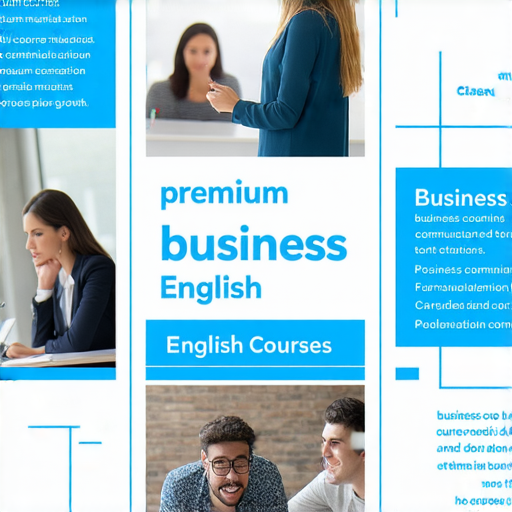 提升商業英語能力的最佳選擇，展示各類優質商務英語課程的海報，包含學習材料、上課情境及學員互動，適合追求專業成長的商務人士。