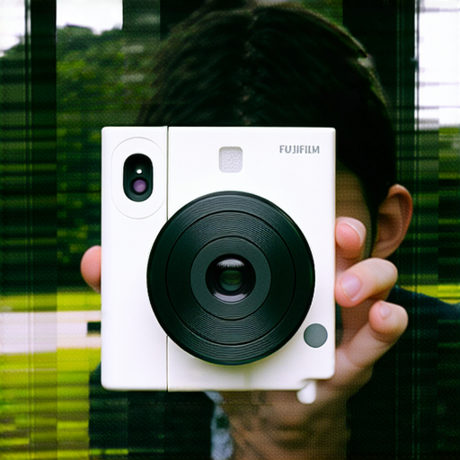 Fujifilm即影即有相機展示，攝影師專注拍攝，捕捉每個精彩瞬間，背景融入自然風光，突顯專業拍攝技巧，讓每張照片都精彩絕倫，傳遞美好回憶。