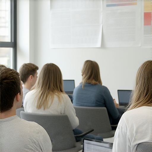 商業英語課程提升職場競爭力的教學場景，學員專注於語言學習，筆記本與電腦並排放置，滿足學習需求的專業環境。