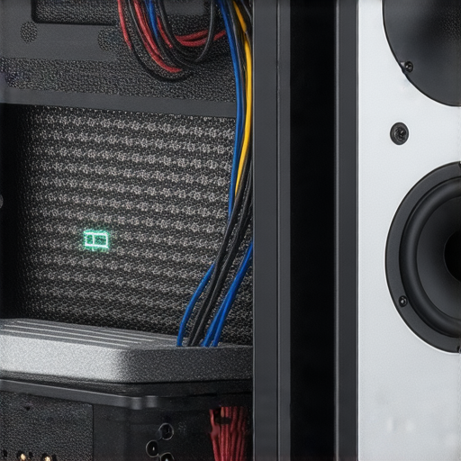 音響箱背後的組件特寫，展示專業音響技術，強調震撼耳朵的音效體驗，吸引用戶立即點擊探索音響箱的秘辛與專業服務。