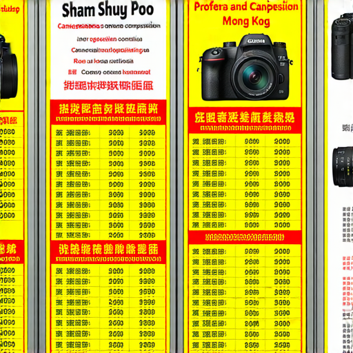 深水埗與旺角的相機維修店招牌，比較維修價格與服務質量，展示相機維修工具與流程，提供消費者選擇參考，幫助提高相機維修效率與質量。