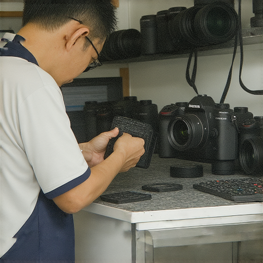 深水埗與旺角的專業相機維修店內部，技師專注維修數碼相機，工具與零件整齊排列，展現專業服務及高效維修流程。