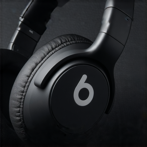 Beats耳機特寫，展示其時尚設計與精緻工藝，強調音質體驗，令人沉浸在音樂世界中，展現沉穩色彩與舒適佩戴感，讓耳朵感受到無與倫比的音樂魅力。