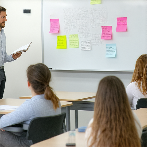 提升職場競爭力的商業英語與商務英語課程解析，展示專業老師授課情景，學員聚精會神學習，課堂中有英文資料和互動活動，幫助職場人士提升語言能力和專業素養。