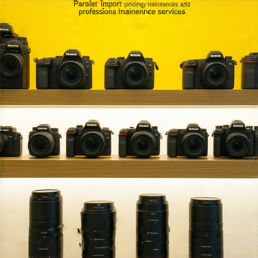香港Nikon相機與鏡頭展示，重點在水貨與專業保養服務，背景包含商店環境，突顯價格秘密，吸引攝影愛好者。