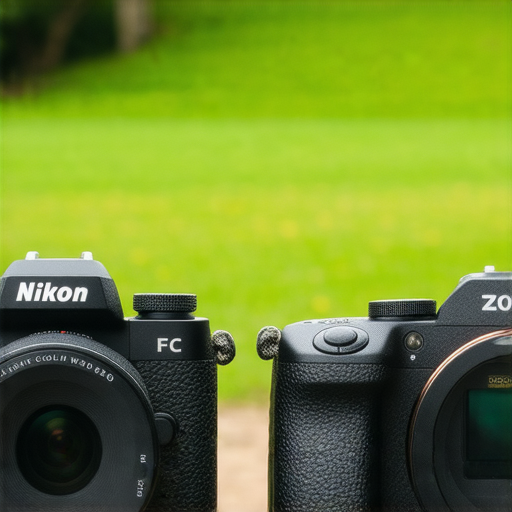 尼康Z fc與Coolpix W300攝影機並排展示，顯示其外觀設計及功能特點，背景為自然風景，專業攝影服務提升拍攝效果，助您創造滿分作品。