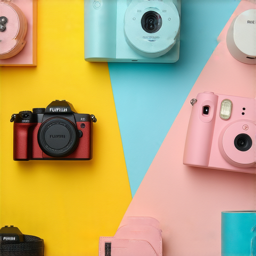 探索Fujifilm即影即有，介紹最佳相機推薦，讓攝影新手迅速上手，畫面顯示Fujifilm相機及攝影配件，突顯攝影樂趣與創意。