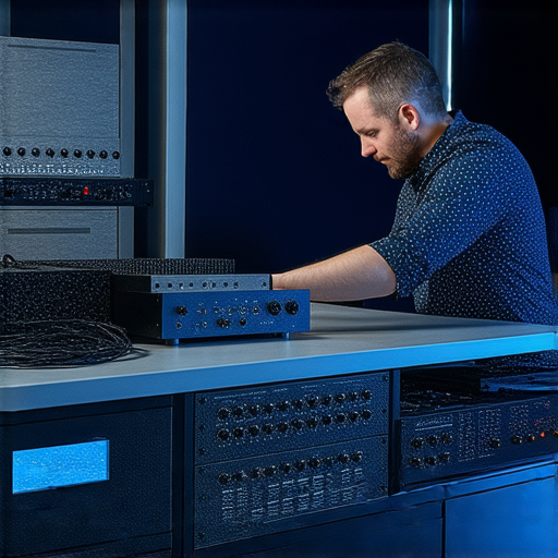 揭開音響箱的秘密，專業技術人員正在調整音響設備，探索音質提升的方案，細節清晰，展示高品質音響系統的特點，加強音質提升效果。