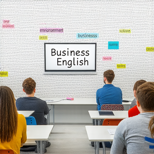 提升職場競爭力的商業英語課程與商務英語課程介紹圖片，展示專業學習環境及互動式教學場景，強調英語技能在商業領域的重要性與實用性。