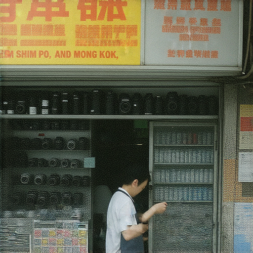 深水埗和旺角的數碼相機維修店門面，展示各種相機設備及工具，顧客與技術人員互動，尋求專業維修服務，了解如何讓數碼相機重生的攻略。