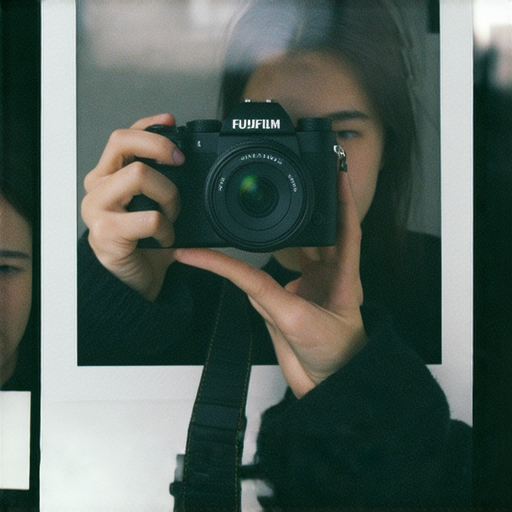 Fujifilm相機展示，專業攝影師使用即影即有技術捕捉每一瞬間，背景為藝術創作現場，彰顯攝影魅力與專業服務的完美結合。