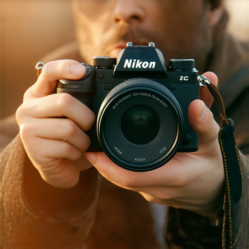 Nikon Z FC相機展示，聚焦復古設計與現代科技結合，攝影師專注調整設定，提升攝影技巧的瞬間，探索Nikon Z FC帶來的攝影魅力。