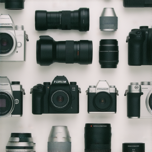 Fujifilm相機的即影即有魅力，攝影愛好者探索拍攝技巧，排列整齊的相機、膠卷及攝影配件，展示輕鬆拍攝高品質照片的秘訣，讓你的攝影技能快速提升。