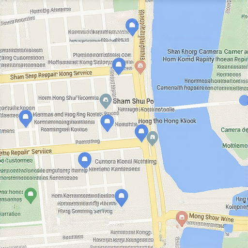 香港相機維修專業服務的地圖，標註深水埗與旺角地區，展示多家相機維修店的位置，幫助用戶輕鬆尋找信譽良好的維修服務。